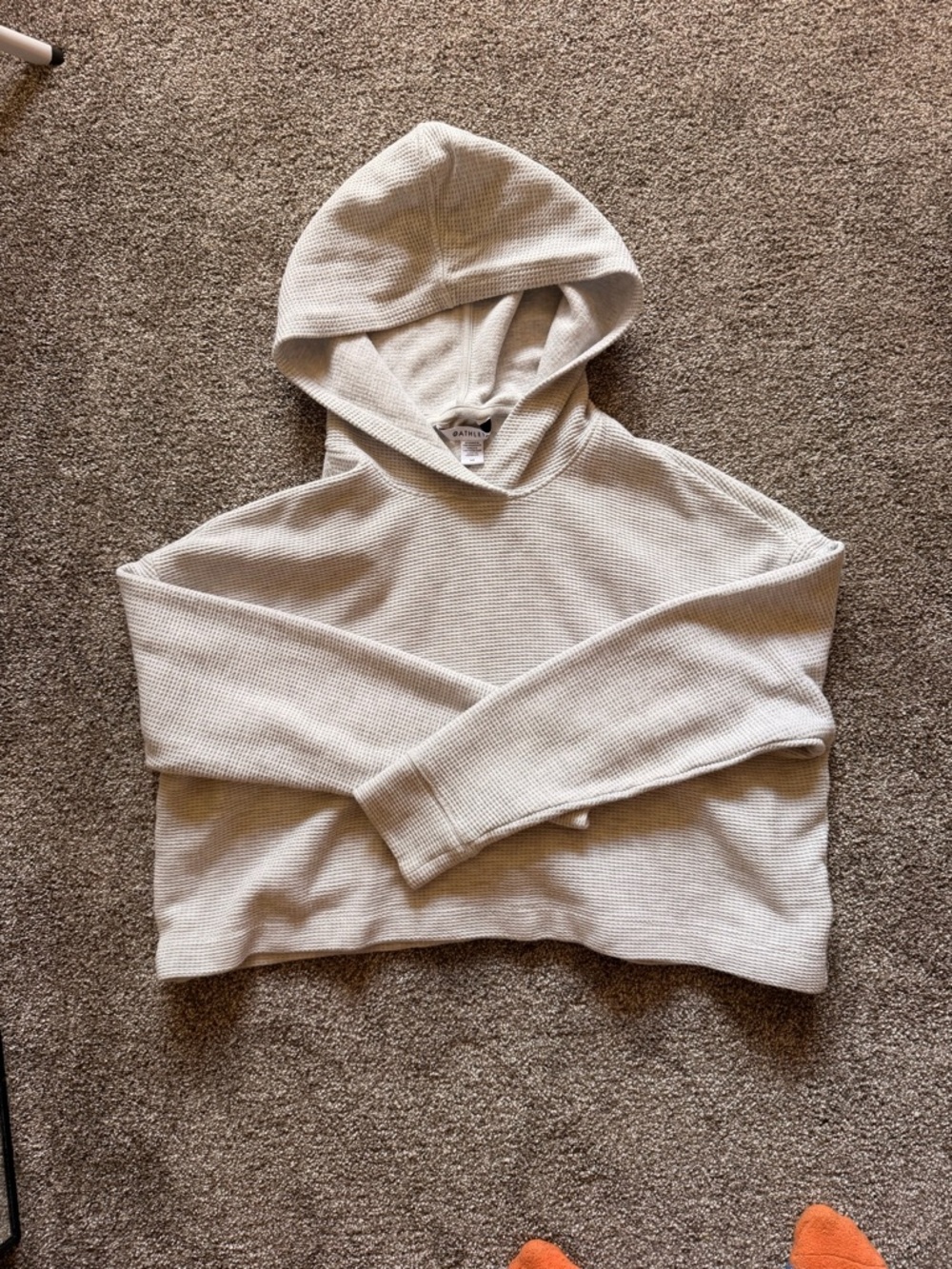Athleta Cropped Waffle Knit Hoodie in Light Beige